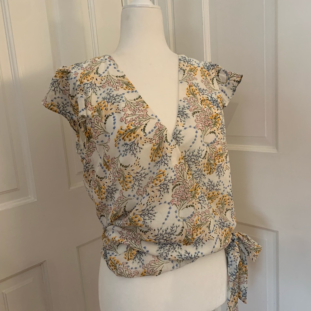 SAGE Floral Wrap Top